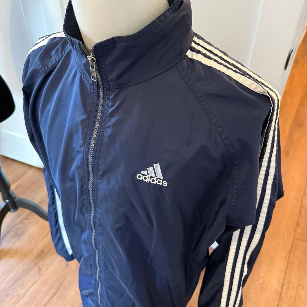 Vintage 90’s Adidas 3-Stripe Windbreaker Jacket Navy Blue Size XL - Picture 3 of 4